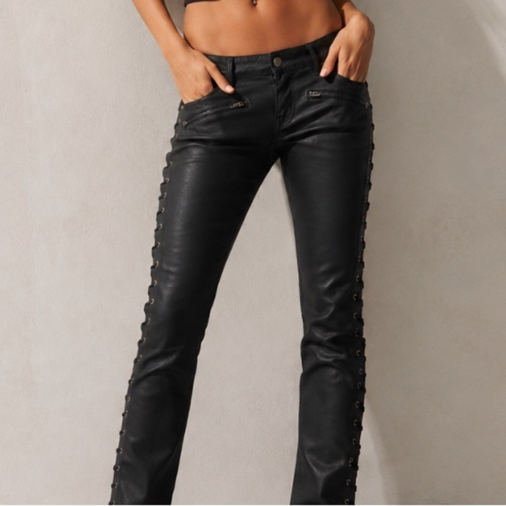 Black Lace-Up Skinny Jeans - Unbranded